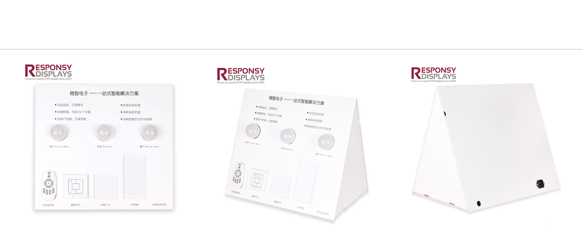 高質(zhì)量經(jīng)濟(jì)型臺(tái)面白色PVC三角形展示架，用于智能開關(guān)